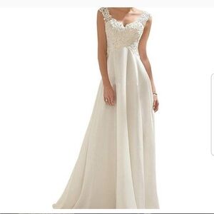 Abao wedding dress, chiffon, beaded bodice, corset back, size 20.